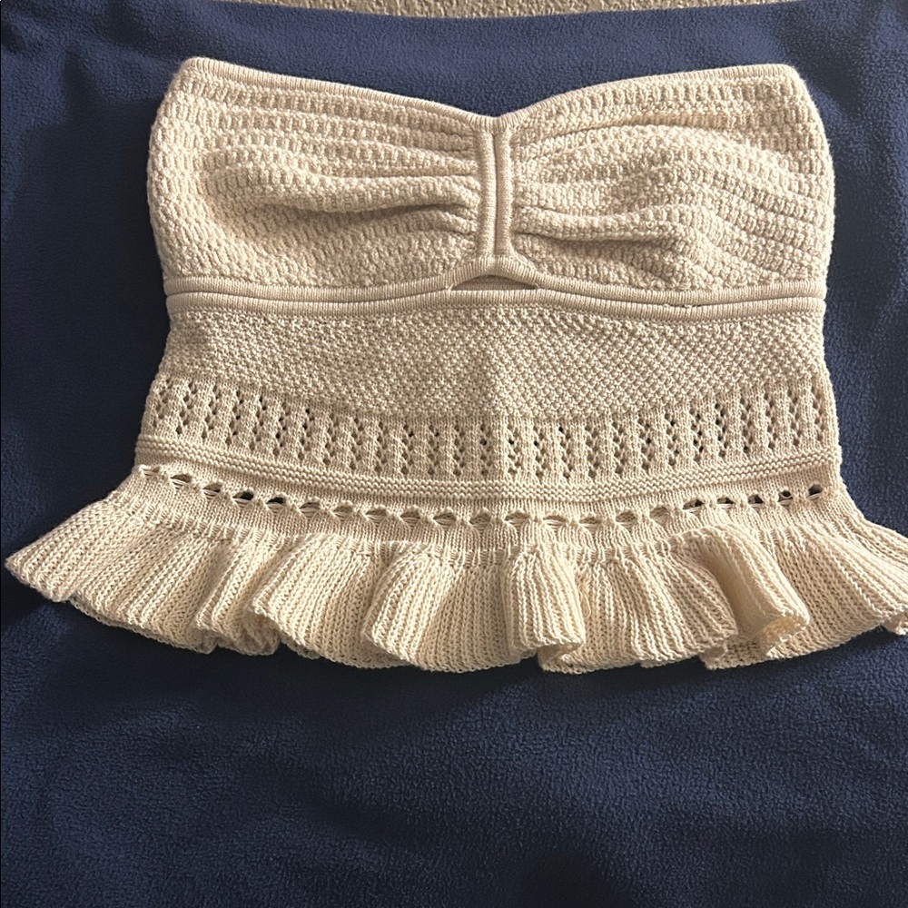 Aerie Cream Knit Strapless Tank Top